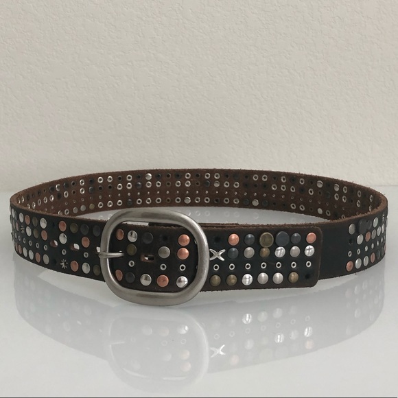 Full Studded Brown Leather Belt (ship discount!) - Picture 3 of 4